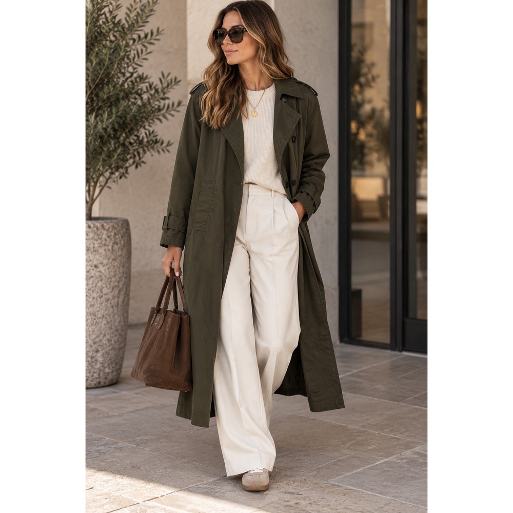 Banana Republic Dark Olive Green Cotton Trench Coat Double Breasted Petite M
